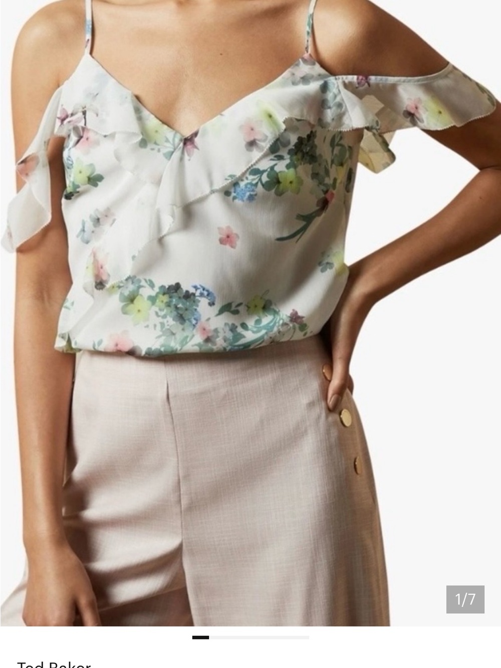 Ted Baker Meeyah Pergola Ruffle Camisole Floral Cold Shoulder Top Size 1